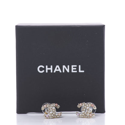 Chanel Pearl Crystal CC Charms Stud Earrings Light Gold Pink 5 of 5