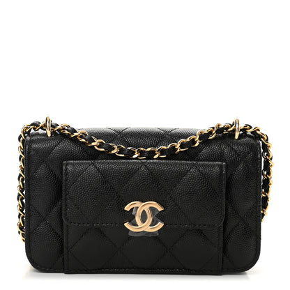 Chanel Caviar Quilted Pocket Twins Clutch With Chain Black 1 of 12
