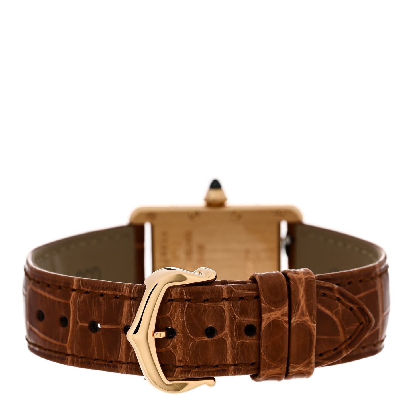 18K Yellow Gold Alligator 22mm Tank Louis Quartz Watch Brown
