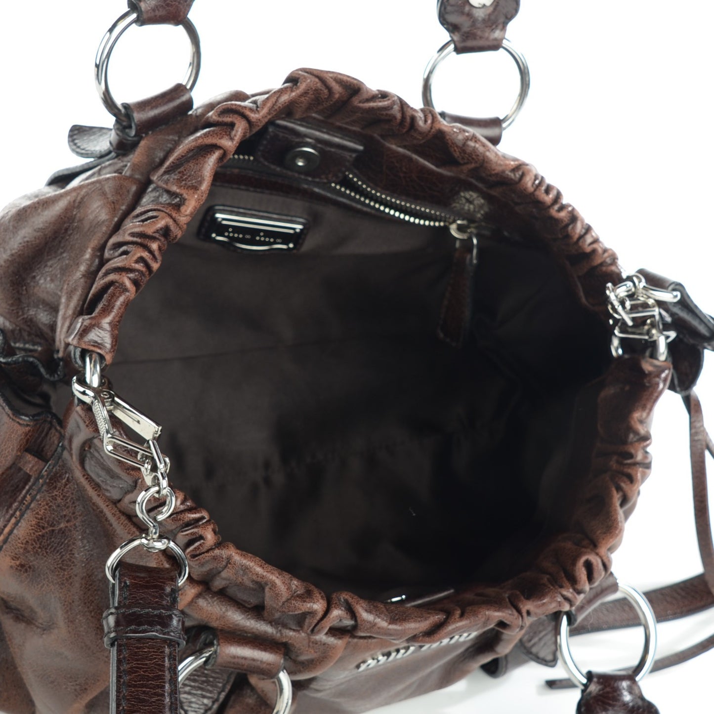 Vitello Lux Gathered Tote Dark Brown