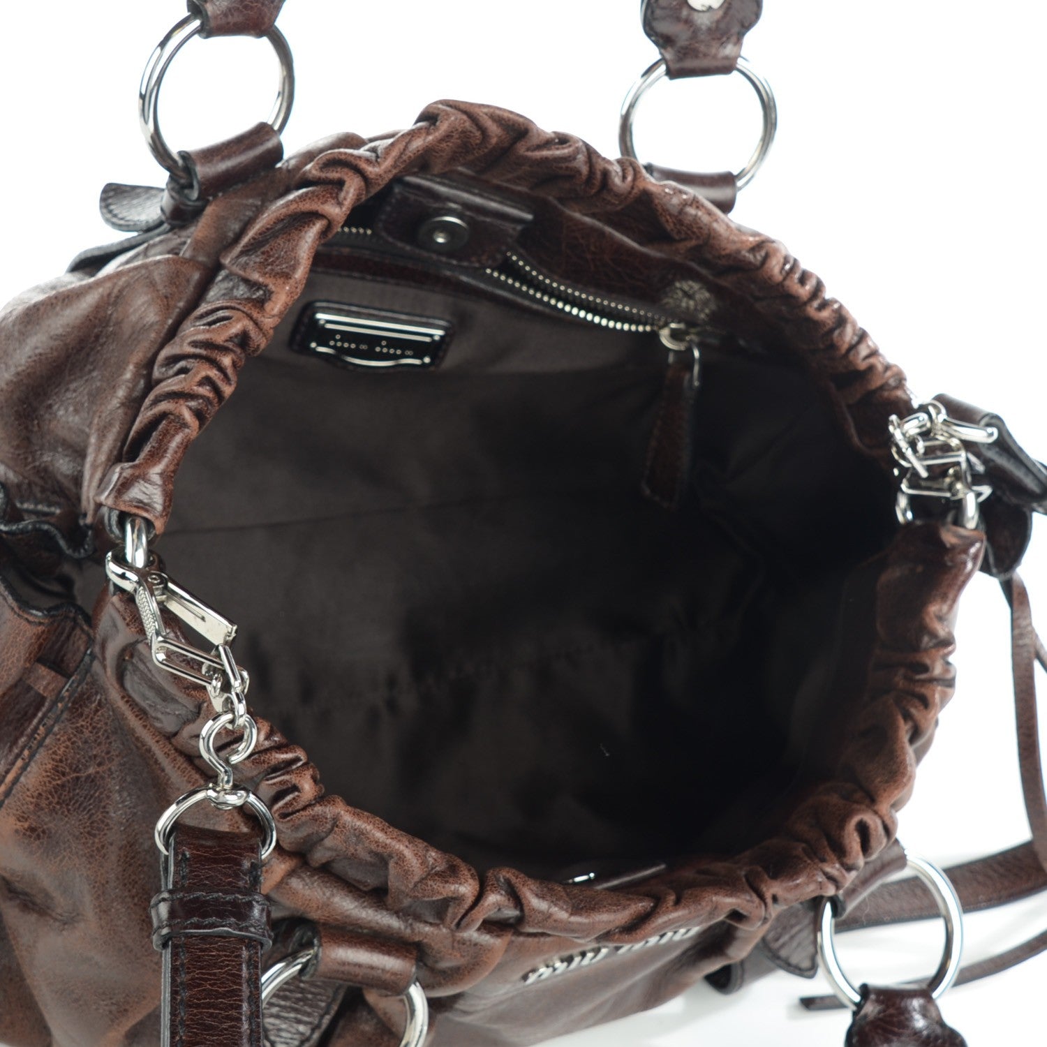 Miu Miu Vitello Lux Gathered Tote Dark Brown 5 of 8