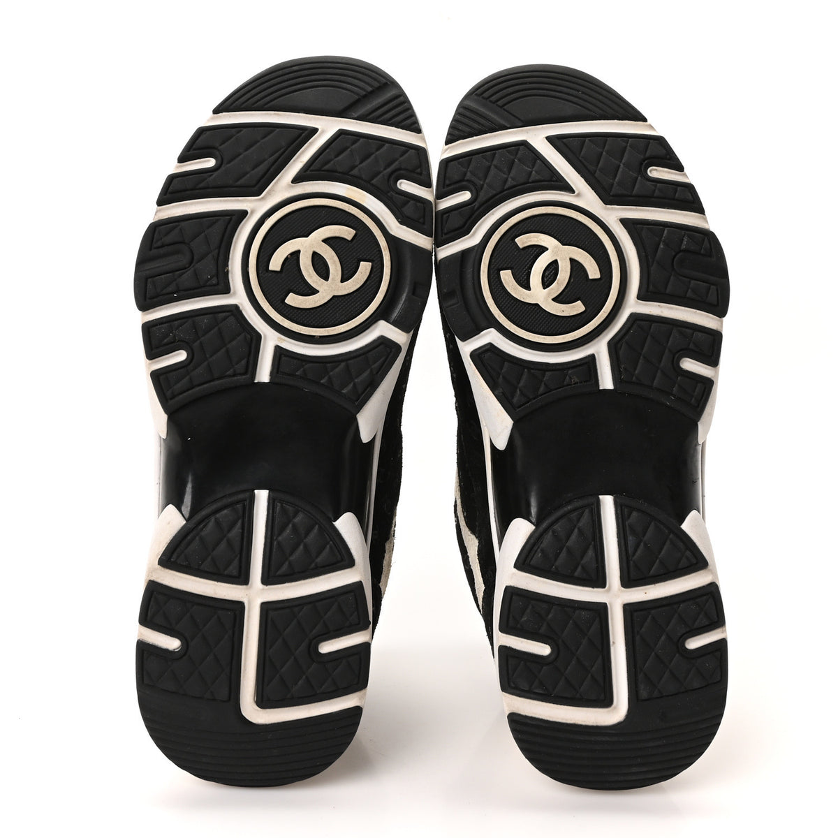 Chanel Printed Suede Calfskin CC Sneakers 35 Black White 6 of 10