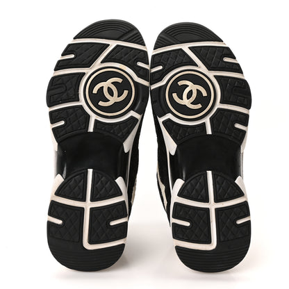 Chanel Printed Suede Calfskin CC Sneakers 35 Black White 6 of 10