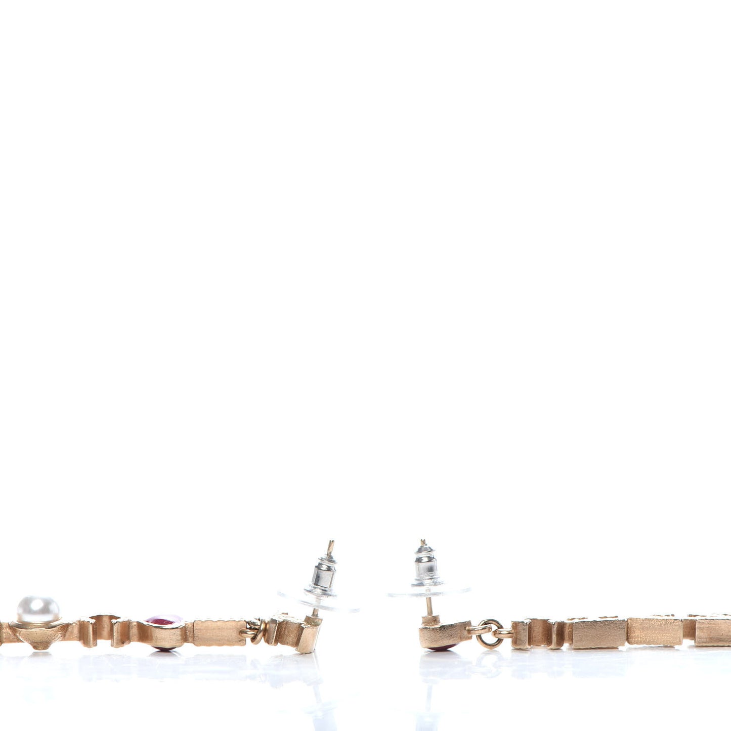 Pearl Enamel Logo Long Drop Earrings Gold