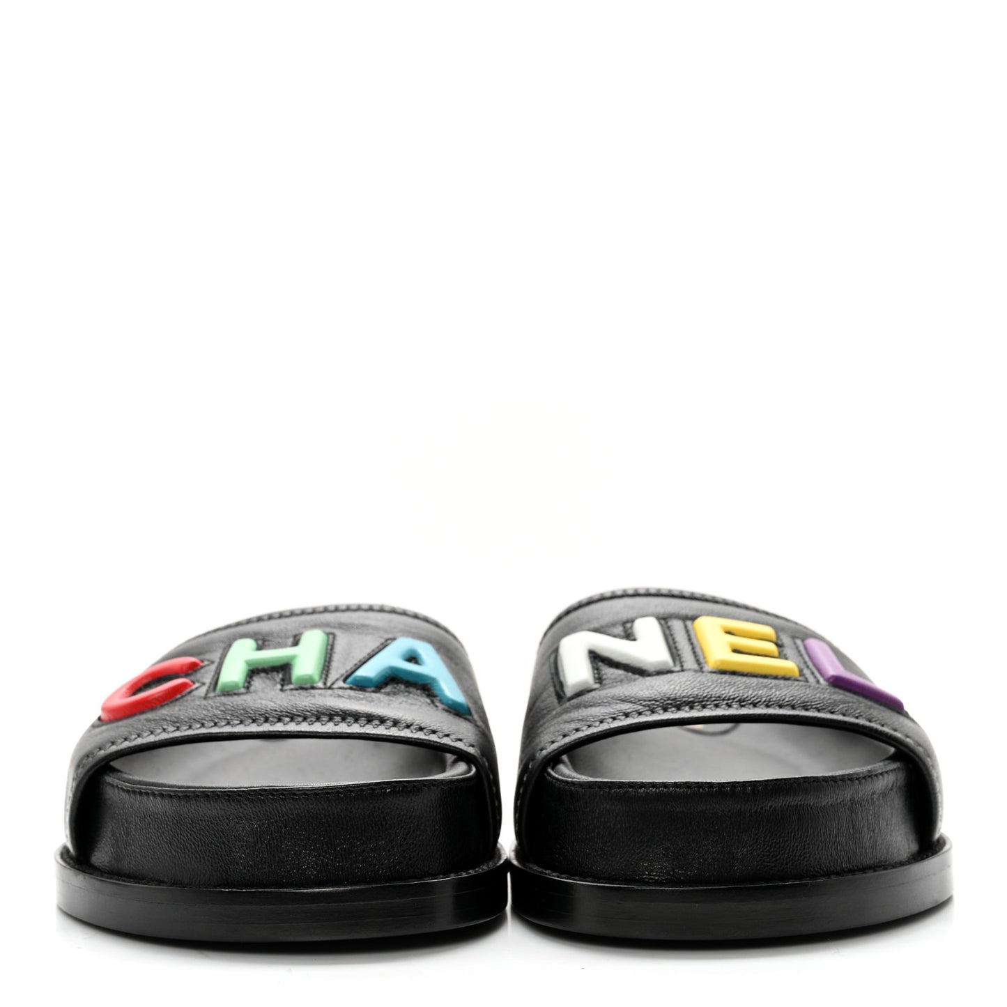 Lambskin Cha-Nel Mule Sandals 36 Black Multicolor