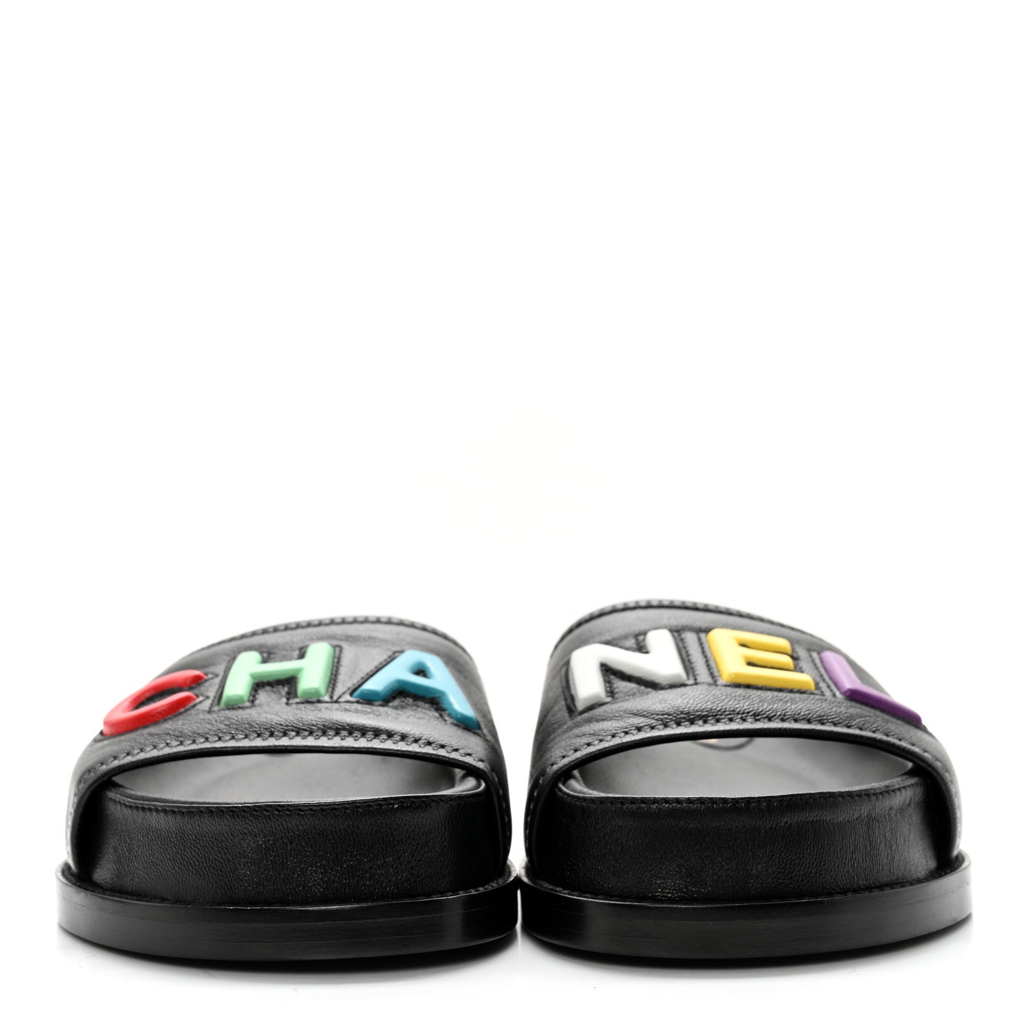 Chanel Lambskin Cha-Nel Mule Sandals 36 Black Multicolor 2 of 11