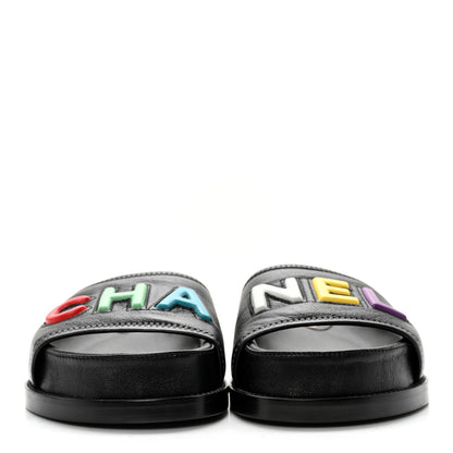Chanel Lambskin Cha-Nel Mule Sandals 36 Black Multicolor 2 of 11