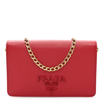 Prada Saffiano Lux Monochrome Chain Wallet Fuoco 1 of 10