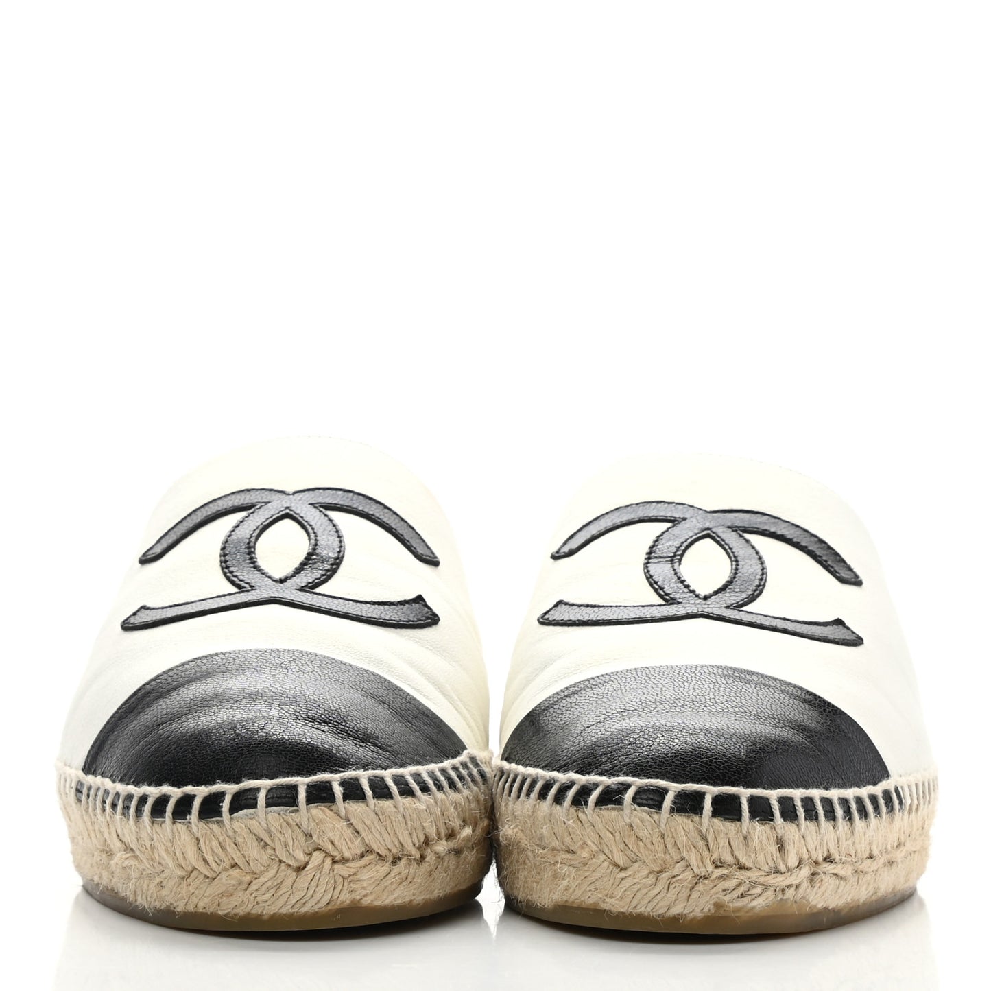 Iridescent Goatskin CC Espadrille Mules 39 Ivory Black