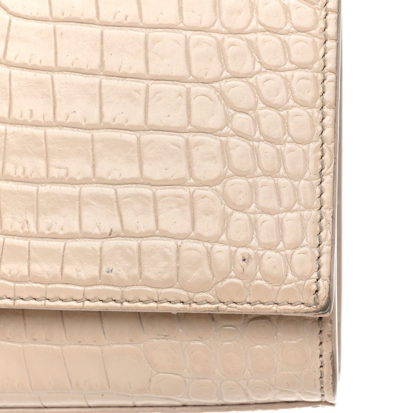Calfskin Crocodile Embossed Small Classic Monogram Kate Tassel Satchel Crema Soft