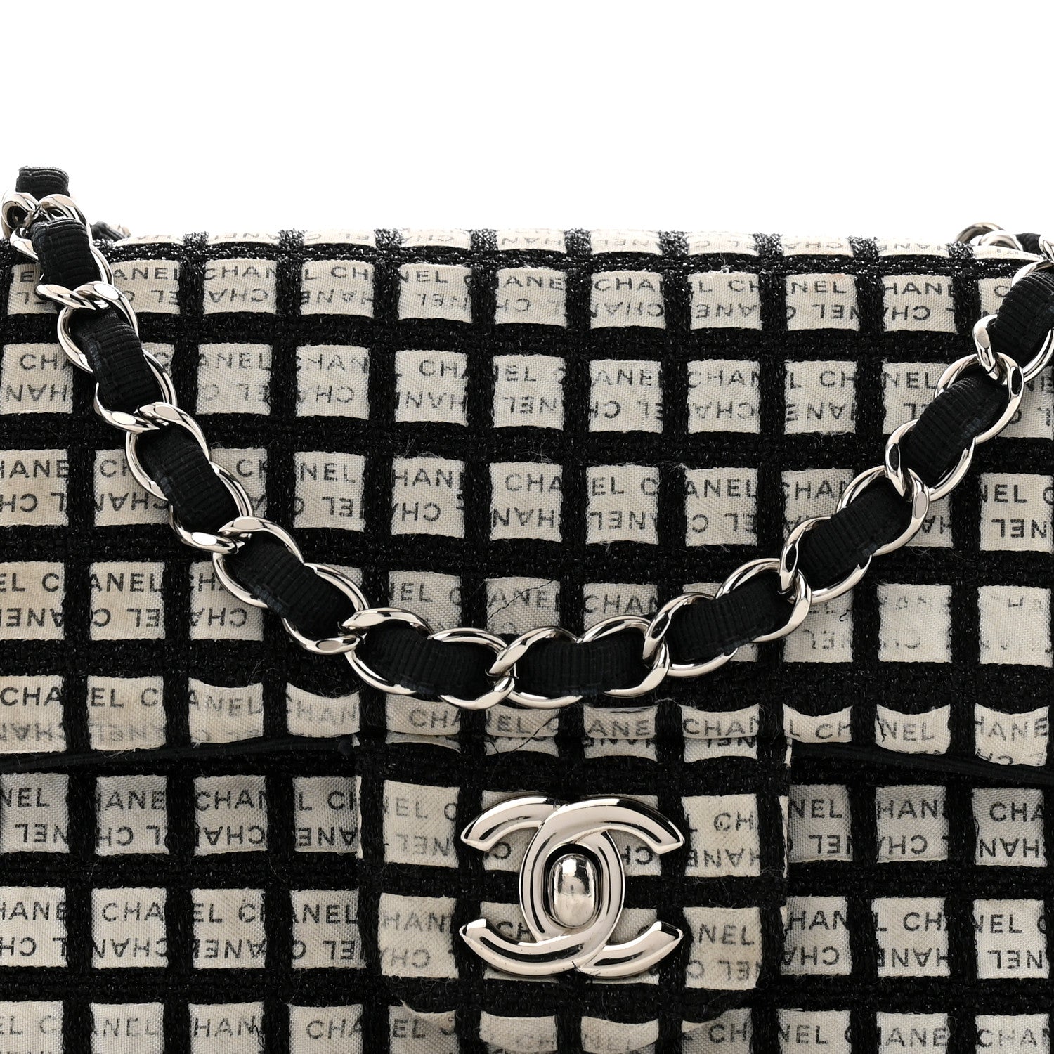 Chanel Ribbon Tweed Mini Rectangular Flap Black Ivory 8 of 11