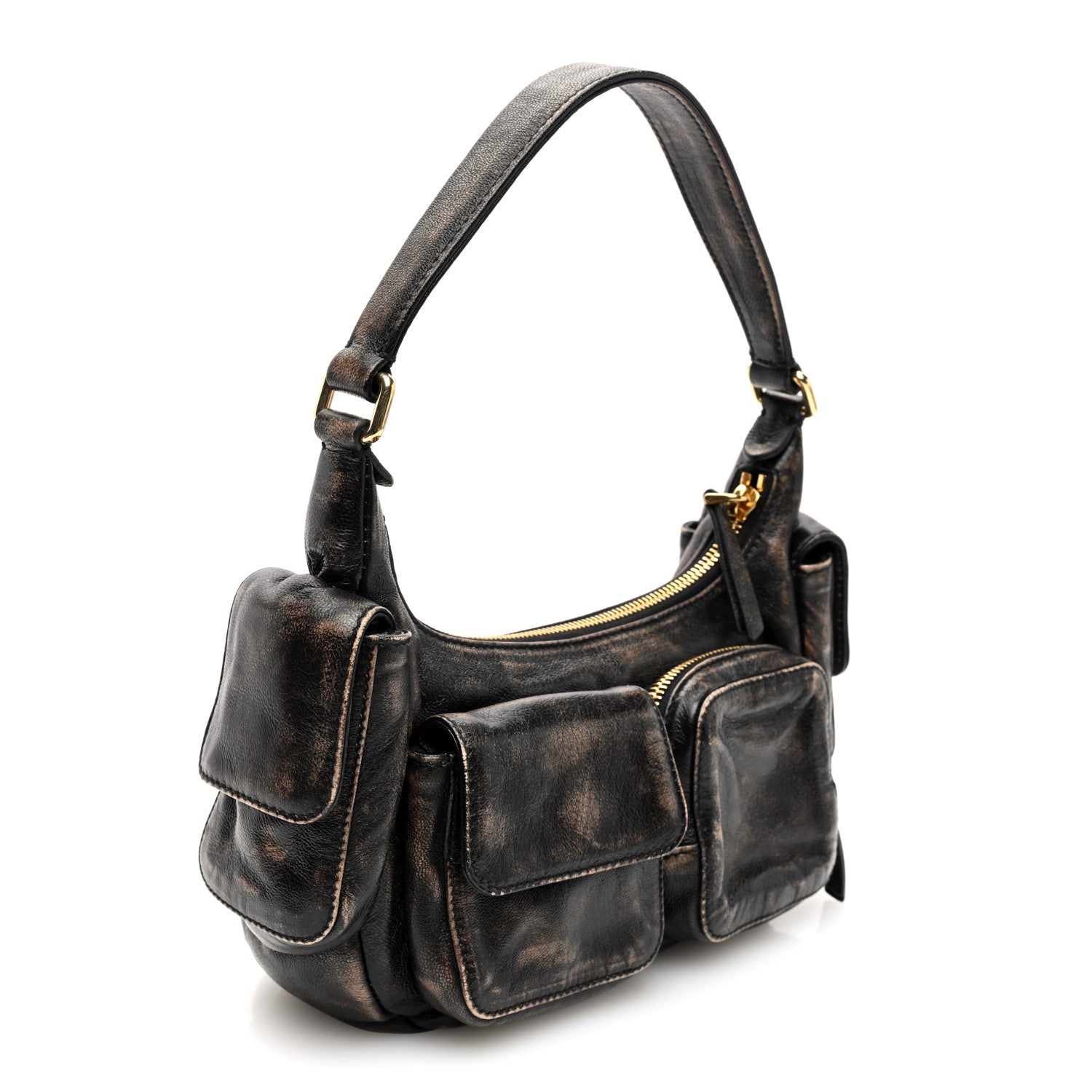 Miu Miu Distressed Nappa Pocket Bag  Sand Coffee 3 of 9