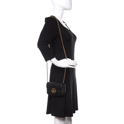 Gucci Calfskin Matelasse Super Mini GG Marmont Shoulder Bag Black 2 of 10