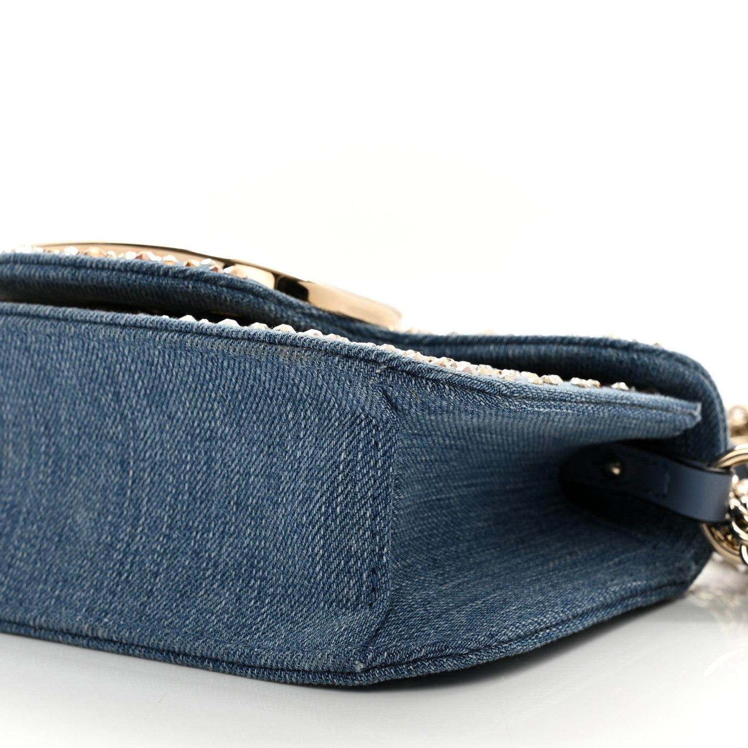 Valentino Garavani Denim Crystal Vlogo Embroidered Small Loco Shoulder Bag Blue 8 of 10