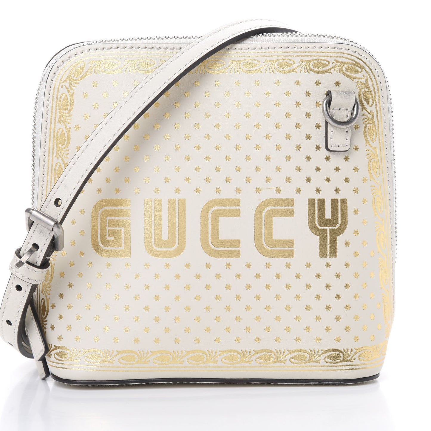 X SEGA Calfskin GUCCY Stars Mini Dome Shoulder Bag Mystic White Gold