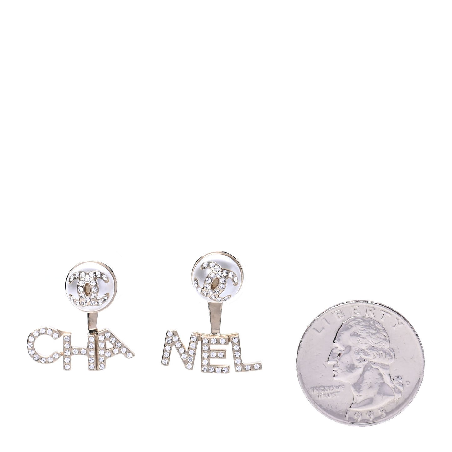 Pearl Crystal Logo Earrings Gold Pearly White