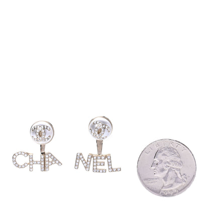 Chanel Pearl Crystal Logo Earrings Gold Pearly White 2 of 4