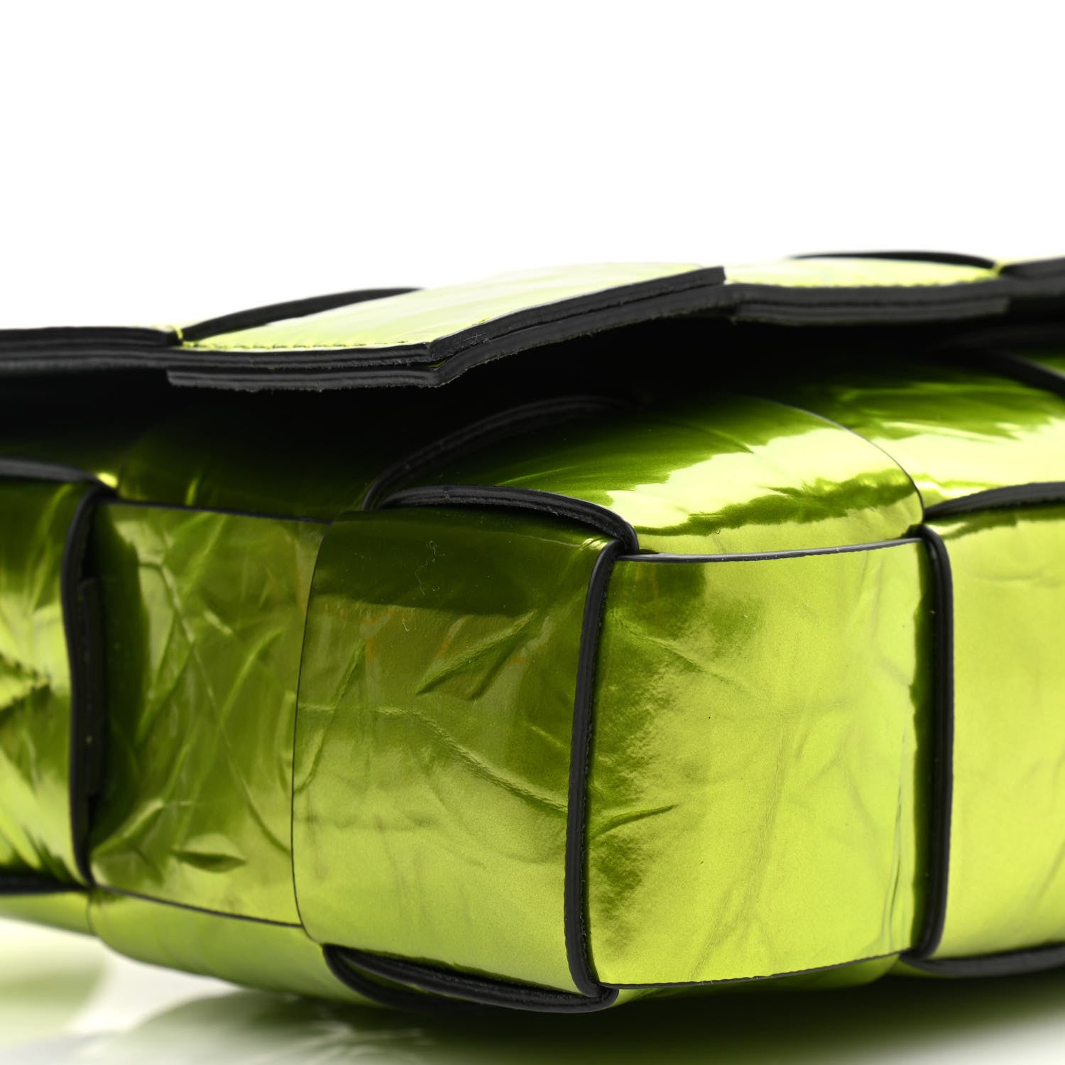 Bottega Veneta Metallic Crushed Calfskin Maxi Intrecciato Cassette Crossbody Bag Chlorophyll 9 of 10