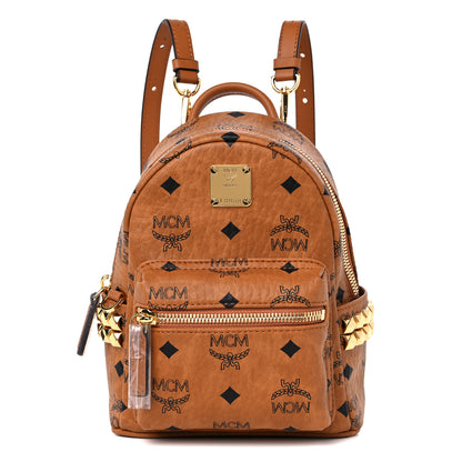 MCM Visetos Side Stud X-Mini Stark Bebe Boo Backpack Cognac 1 of 7