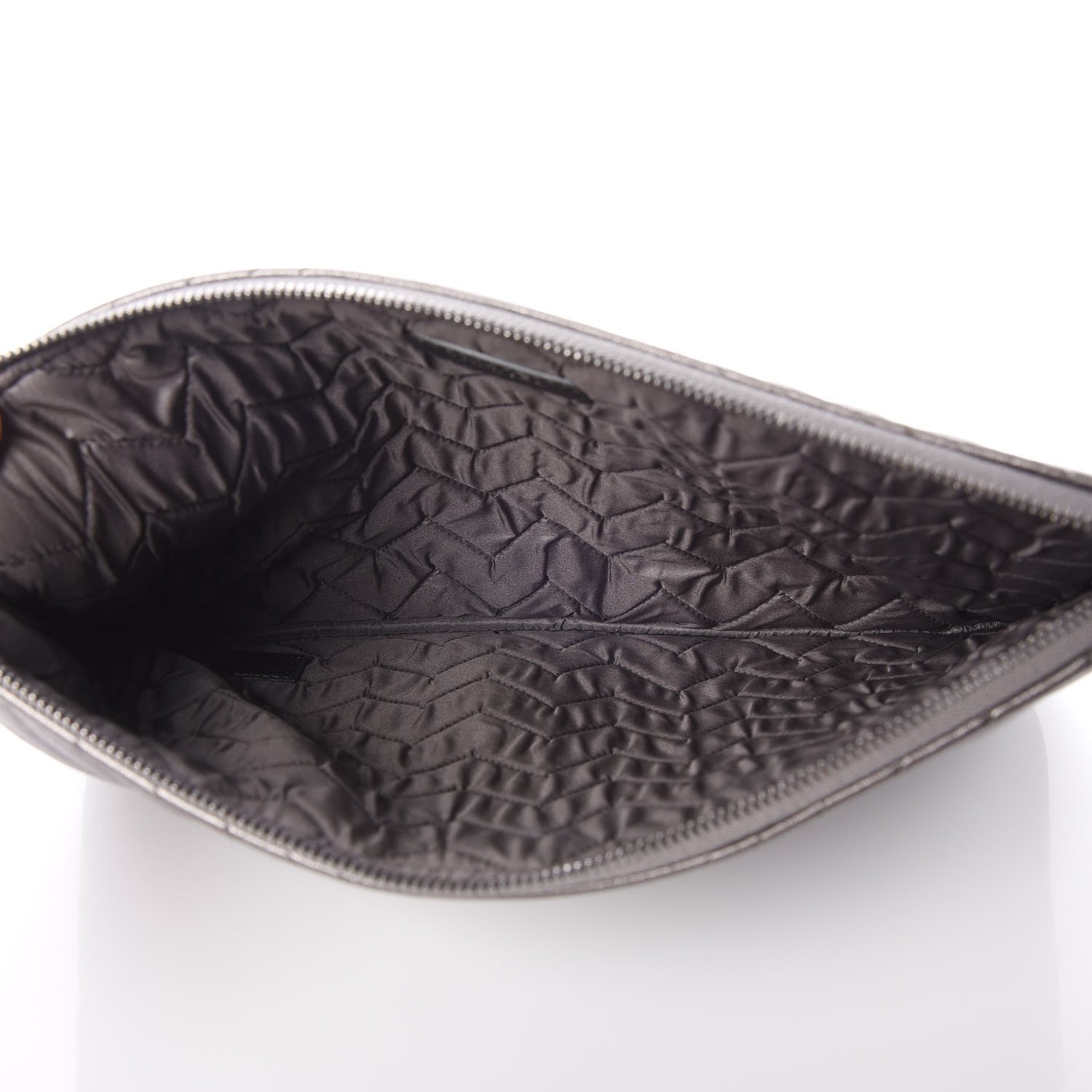 Chanel Metallic Calfskin Chevron Quilted Medium Cosmetic Case Dark Silver 5 of 8