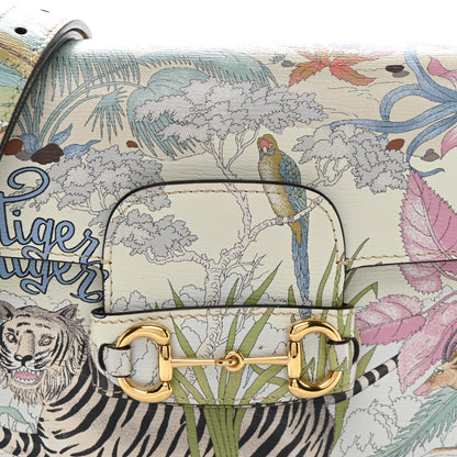 Gucci New Shangai Calfskin Tiger Savanah Web Mini Horsebit 1955 Shoulder Bag Chalky White Multicolor 8 of 10
