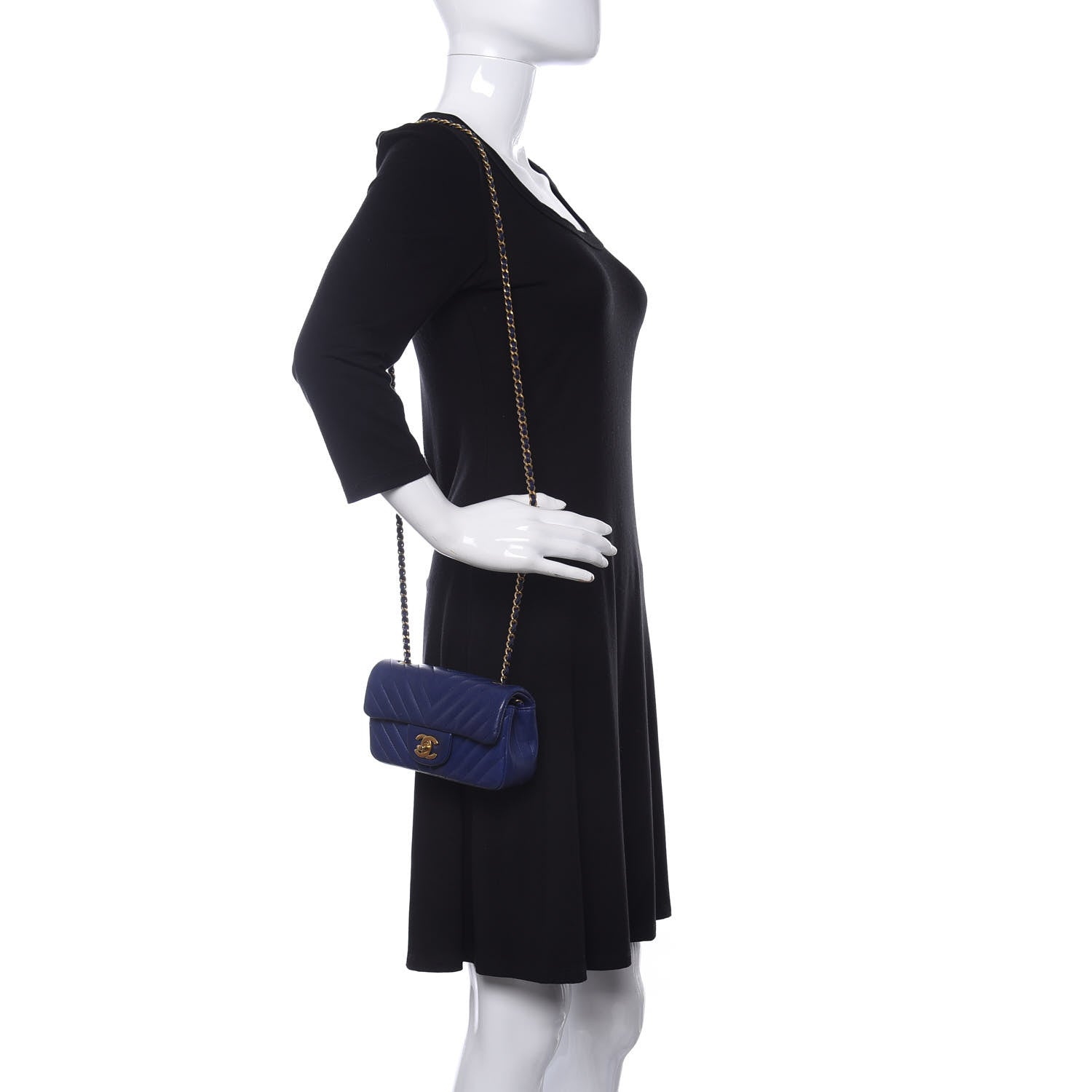 Chanel Lambskin Chevron Quilted Mini Rectangular Flap Blue 2 of 9