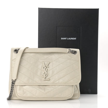 Saint Laurent Crinkled Calfskin Matelasse Monogram Medium Niki Chain Satchel Ivory 11 of 11