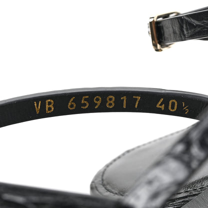 Saint Laurent Calfskin Crocodile Embossed Cassandra Monogram Sandals 40.5 Black 5 of 8