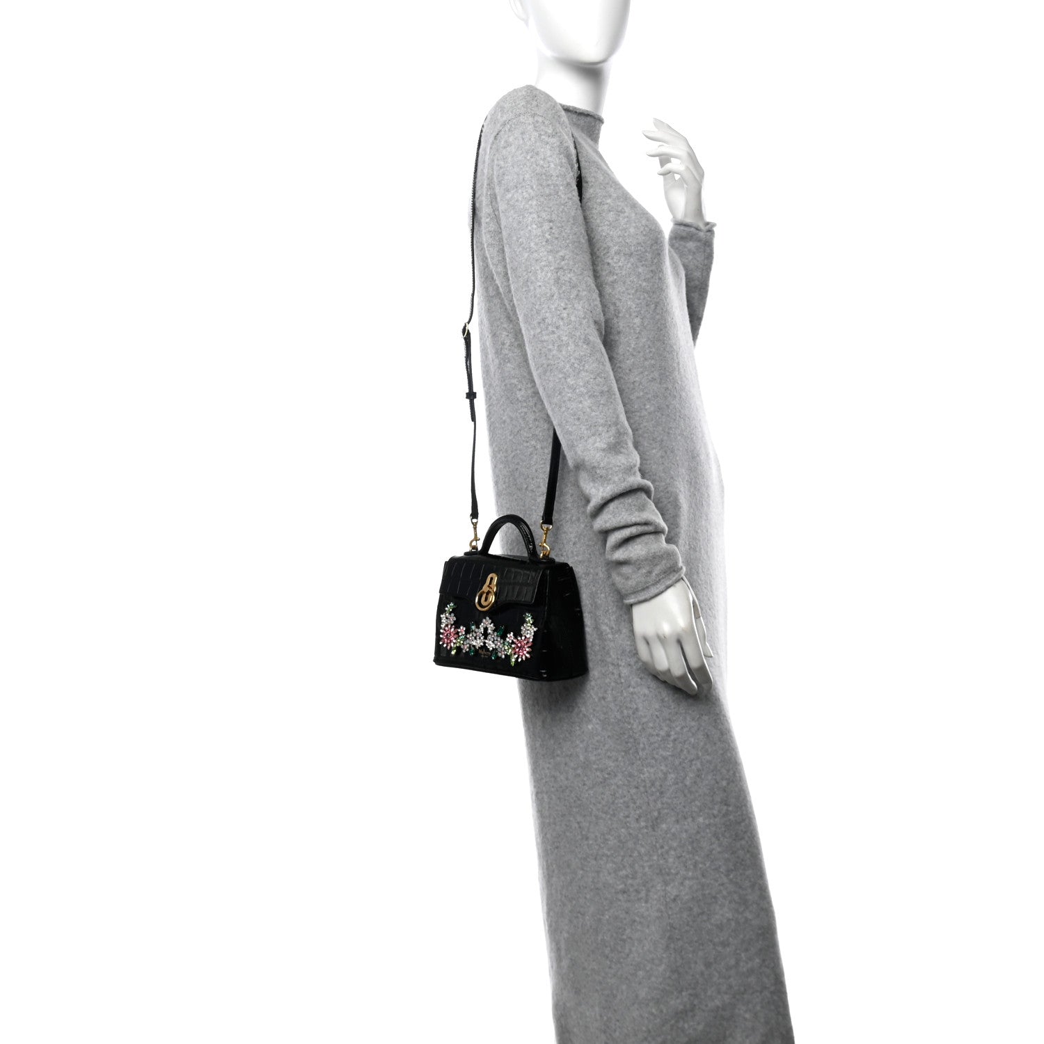 Mulberry Calfskin Crocodile Embossed Embellished Micro Seaton Black Multicolor 2 of 11