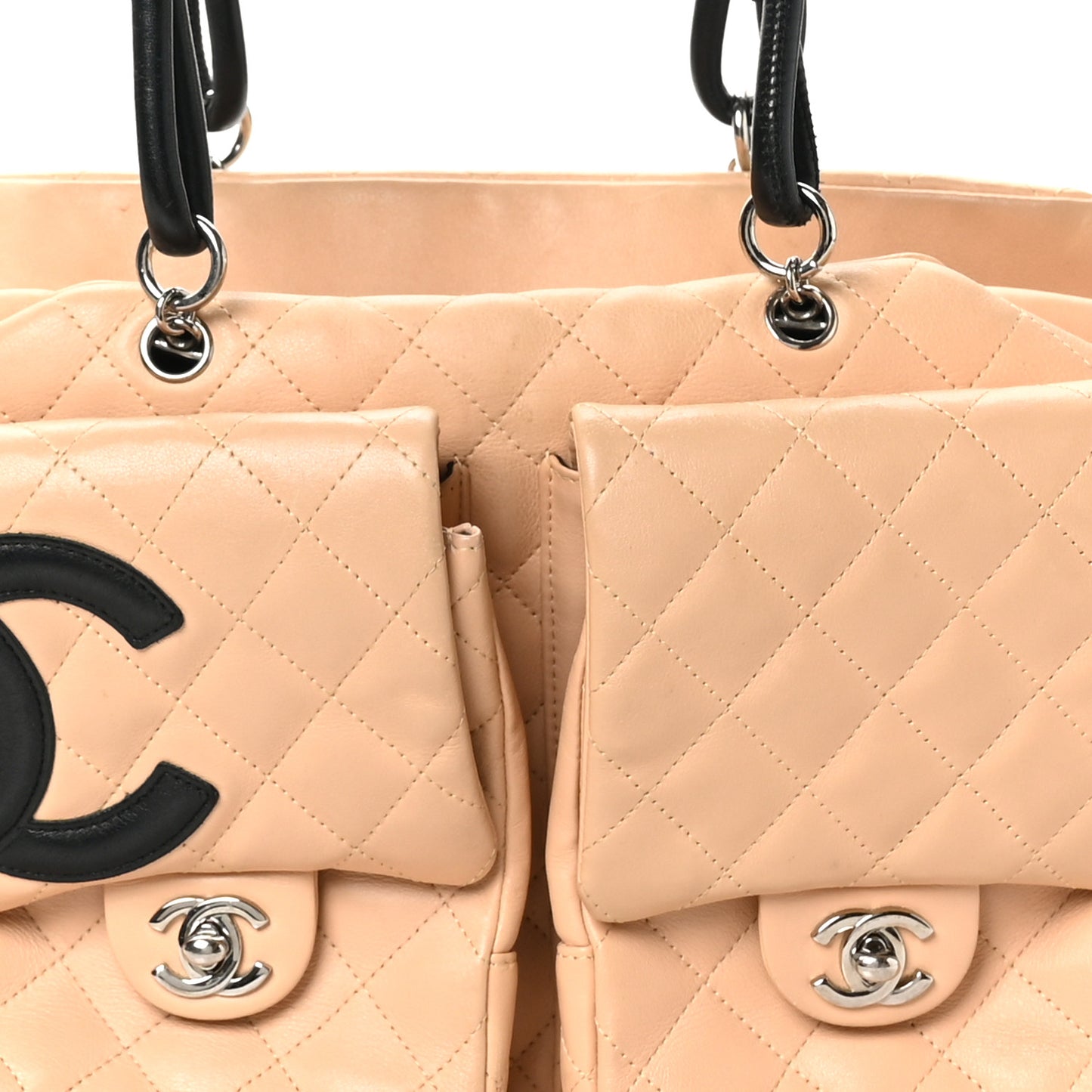 Calfskin Quilted Large Cambon Multipocket Reporter Beige Black