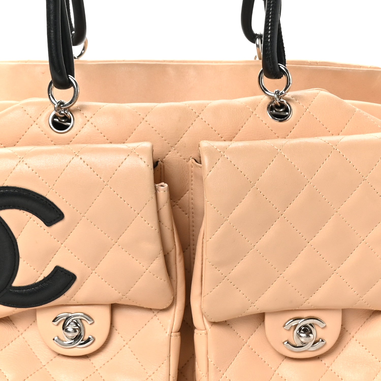 Chanel Calfskin Quilted Large Cambon Multipocket Reporter Beige Black 8 of 13
