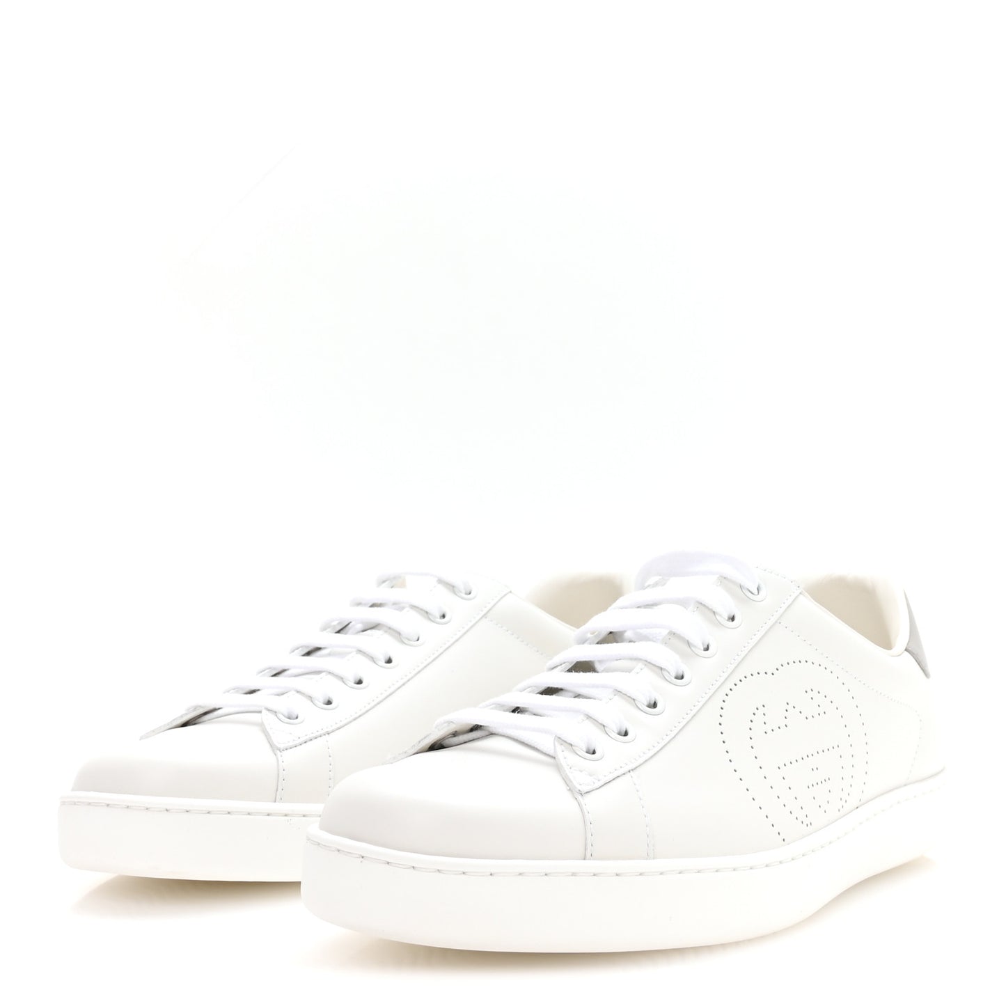 Calfskin Interlocking G Perforated Mens Ace Sneakers 9 White Grey Sky