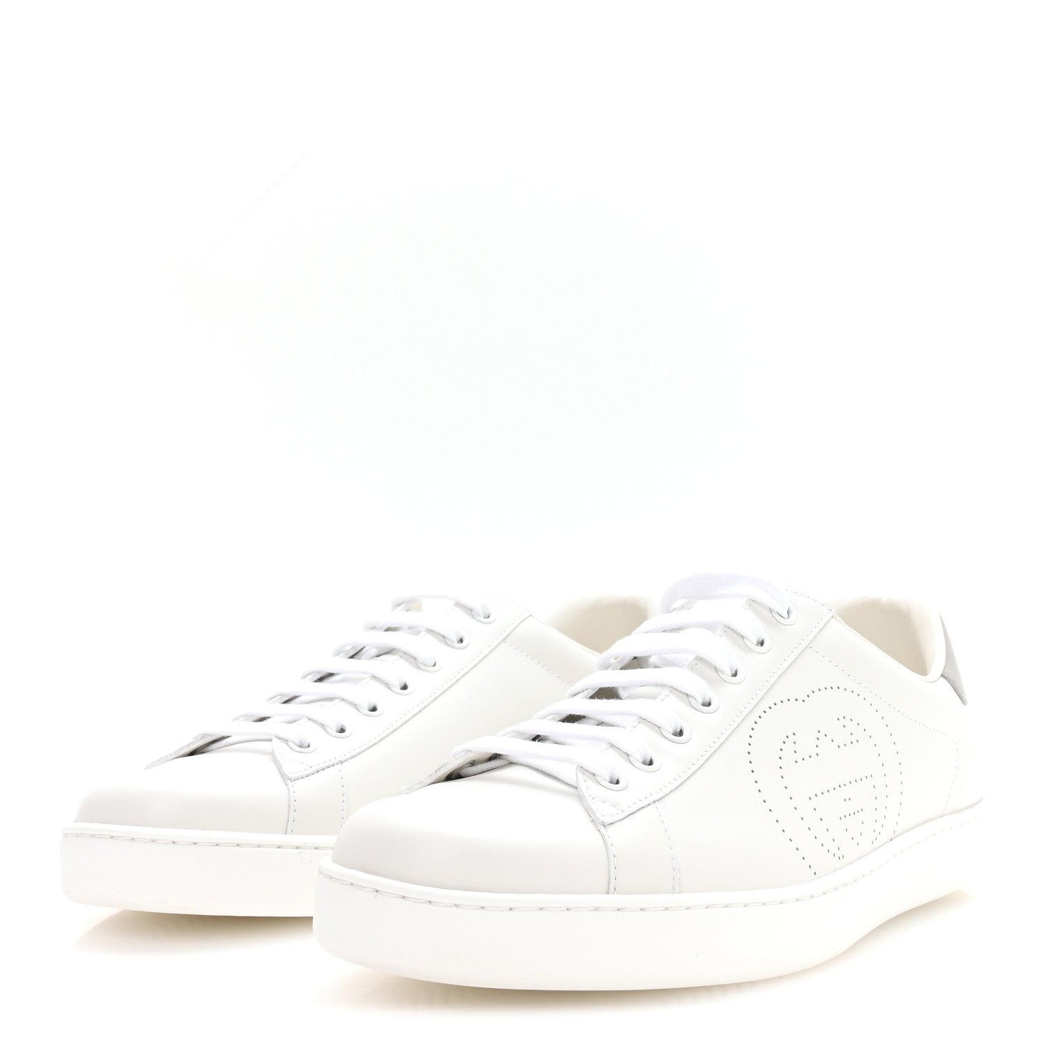 Gucci Calfskin Interlocking G Perforated Mens Ace Sneakers 9 White Grey Sky 4 of 8