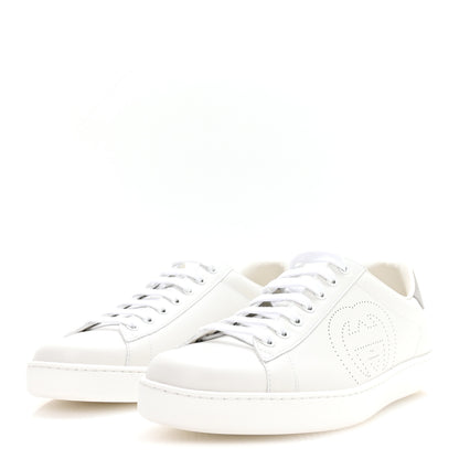 Gucci Calfskin Interlocking G Perforated Mens Ace Sneakers 9 White Grey Sky 4 of 8