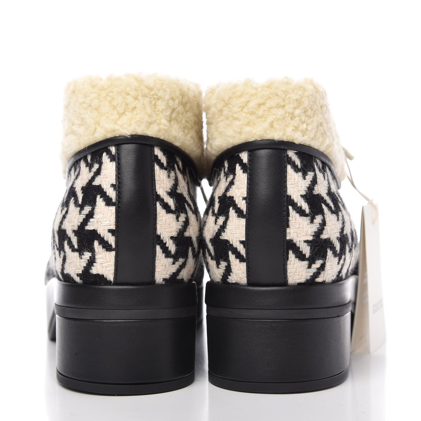 Optical Tweed Faux Shearling Houndstooth Victor Lace Up Ankle Boots 41 White Black