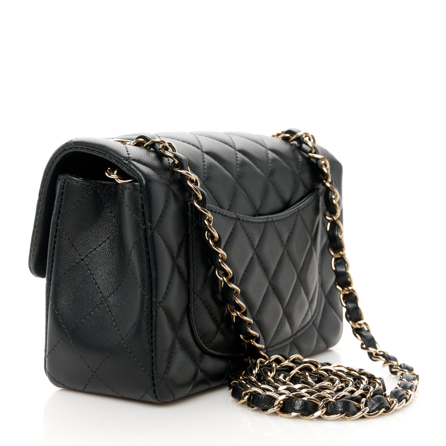 Lambskin Quilted Mini Rectangular Flap Black