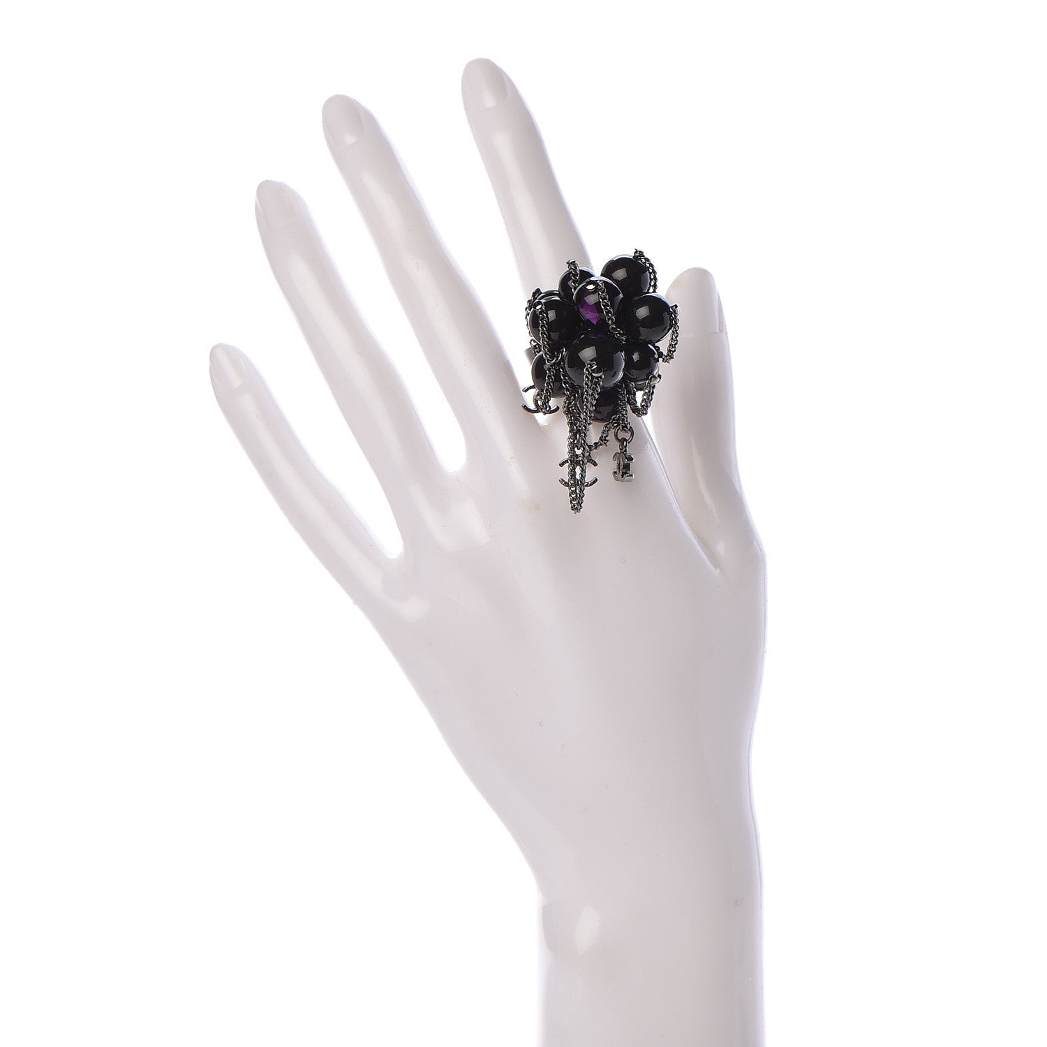 Chanel Ruthenium Beaded CC Ring 6.25 Purple 2 of 3