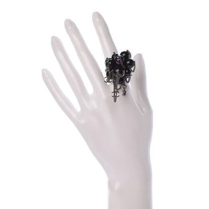 Chanel Ruthenium Beaded CC Ring 6.25 Purple 2 of 3