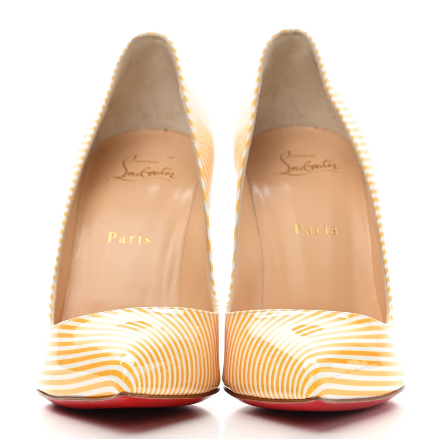 Patent Pigalle Follies Stripes 100 Pumps 39.5 Banana White