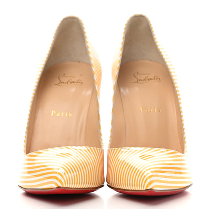 Christian Louboutin Patent Pigalle Follies Stripes 100 Pumps 39.5 Banana White 2 of 9