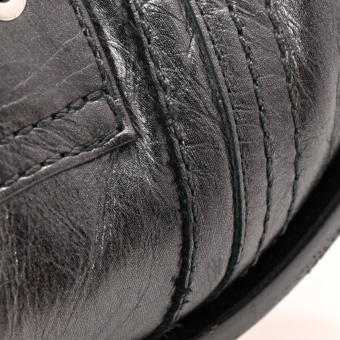 Crumpled Calfskin CC Lace Up Boots 37 Grey Black