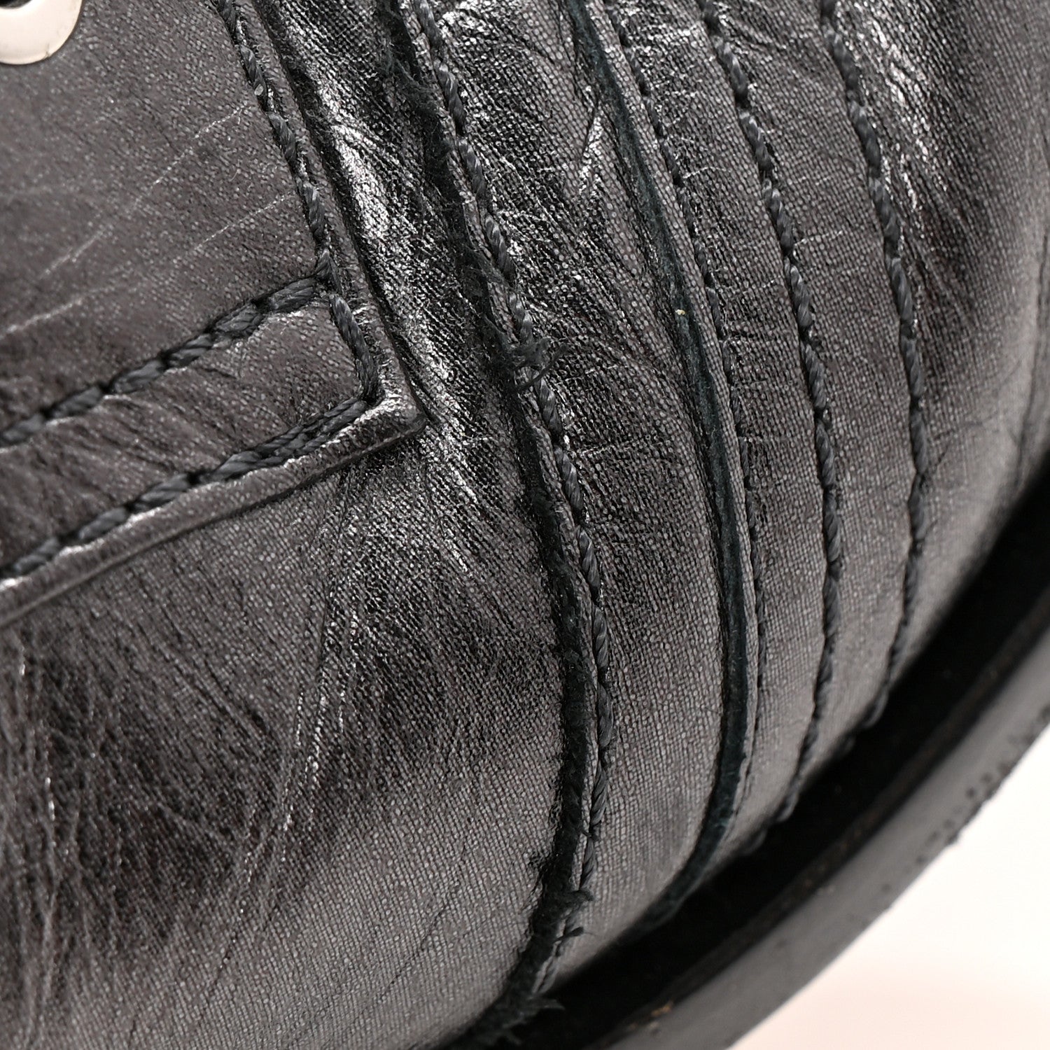 Chanel Crumpled Calfskin CC Lace Up Boots 37 Grey Black 11 of 11