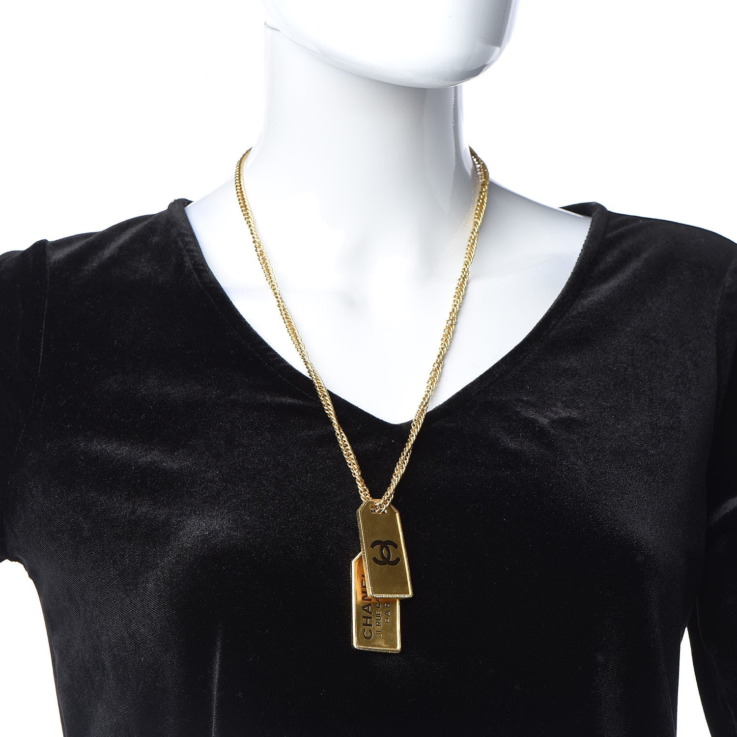 Chanel ID Dog Tag Charm Necklace Gold 2 of 6
