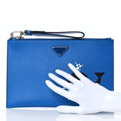 Prada Saffiano Whale Flat Wristlet Pouch Marea 2 of 8