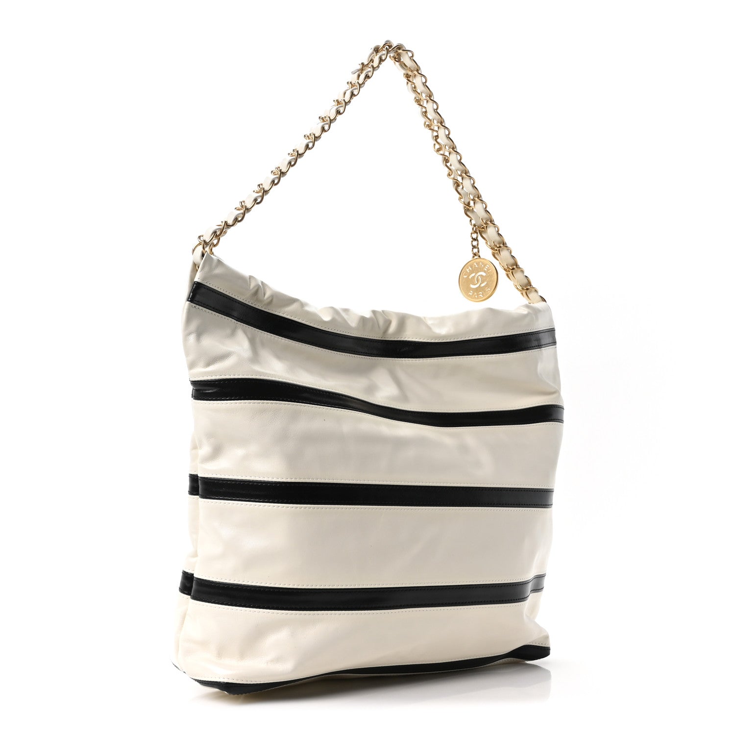Chanel Shiny Calfskin Striped Small Chanel 22 Black White 4 of 11