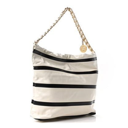 Chanel Shiny Calfskin Striped Small Chanel 22 Black White 4 of 11