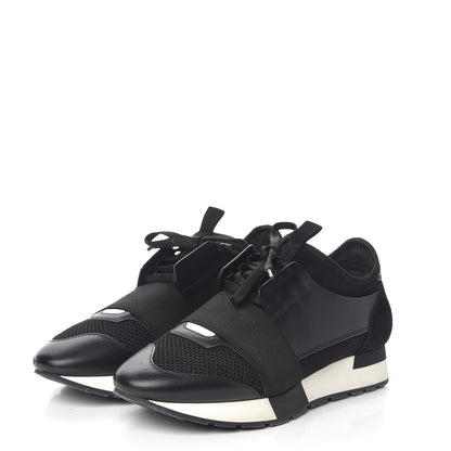 Balenciaga Mesh Calfskin Neoprene Suede Womens Race Runner Sneakers 38 Black 3 of 12
