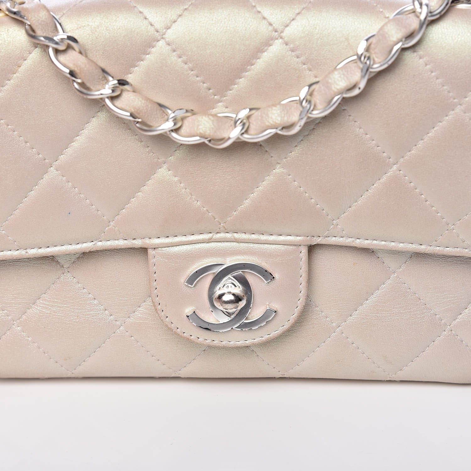 Chanel Metallic Lambskin Quilted Extra Mini Rectangular Flap Ivory 8 of 25