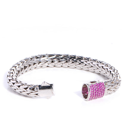 John Hardy Sterling Silver Pink Sapphire Braided Classic Clasp Bracelet Medium 3 of 7