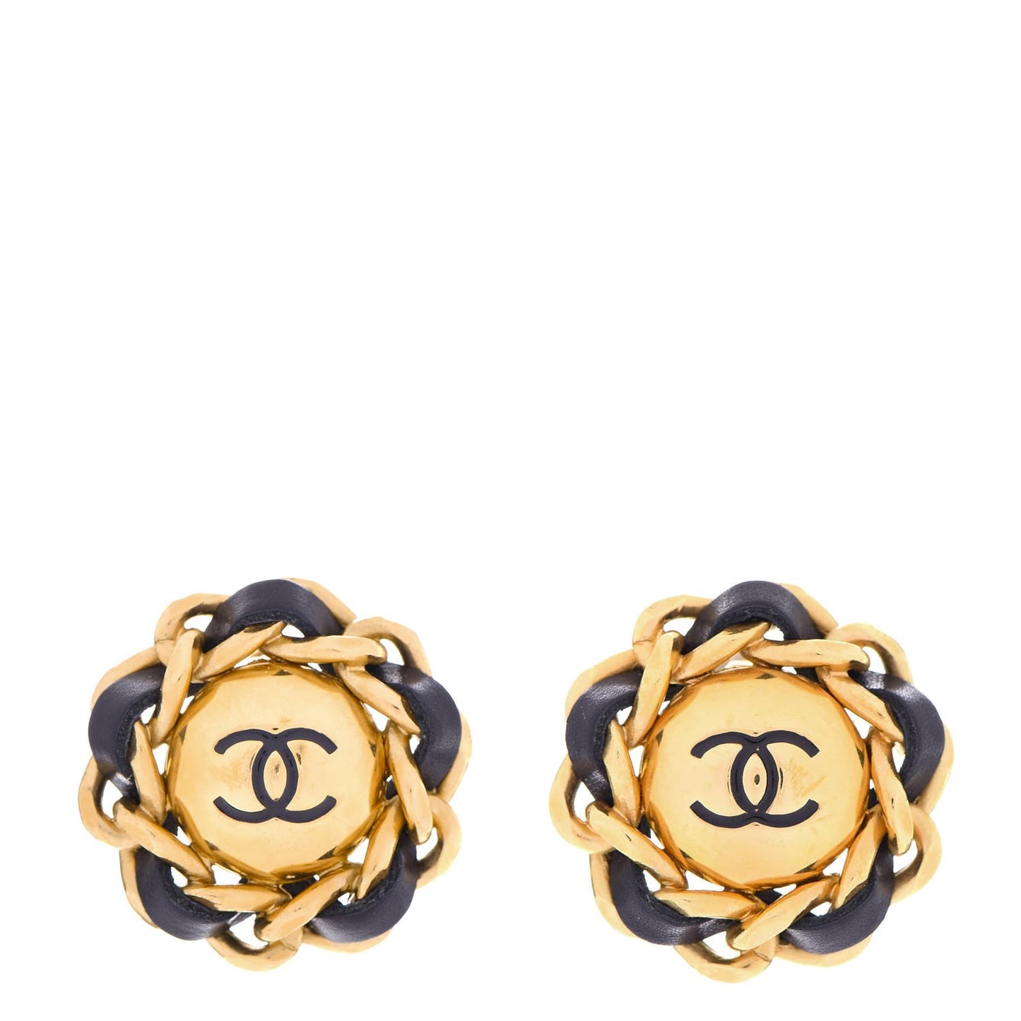 Lambskin Chain CC Clip On Earrings Gold